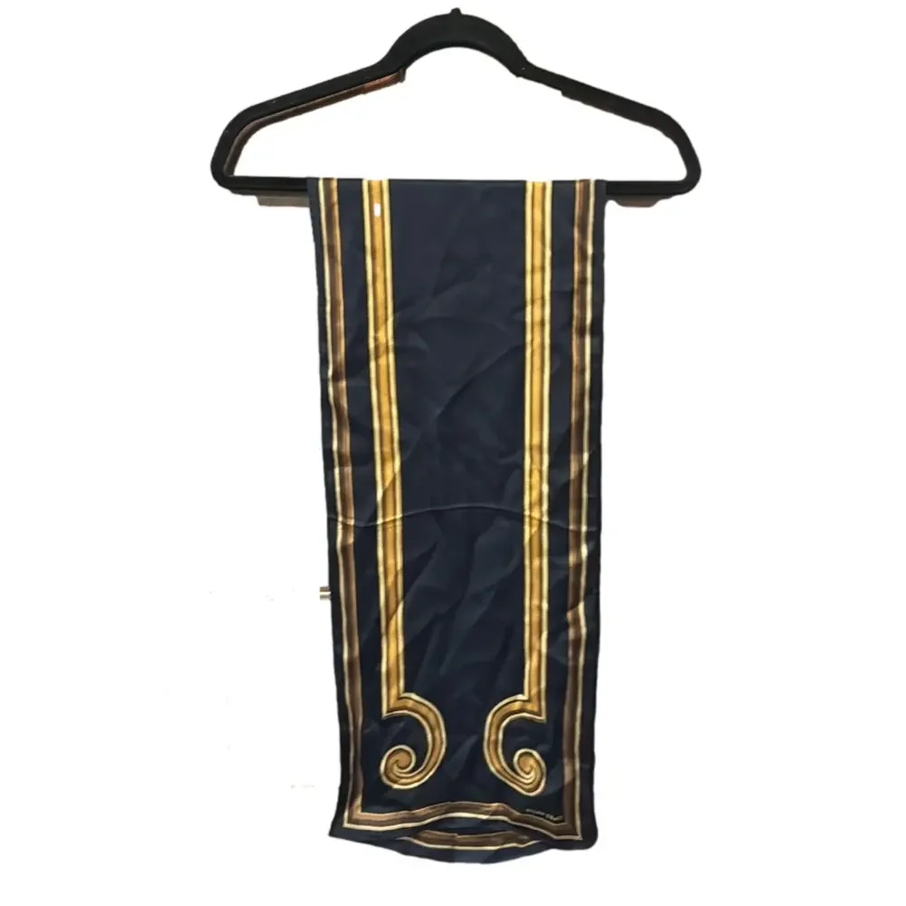Ellen Tracy 100% Silk Rectangular Scarf With Gold Scroll Design